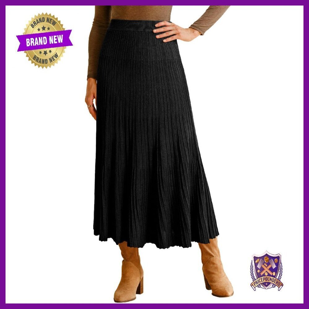Wool Blend A-Line Pleated Maxi Skirt High Elastic Waistband